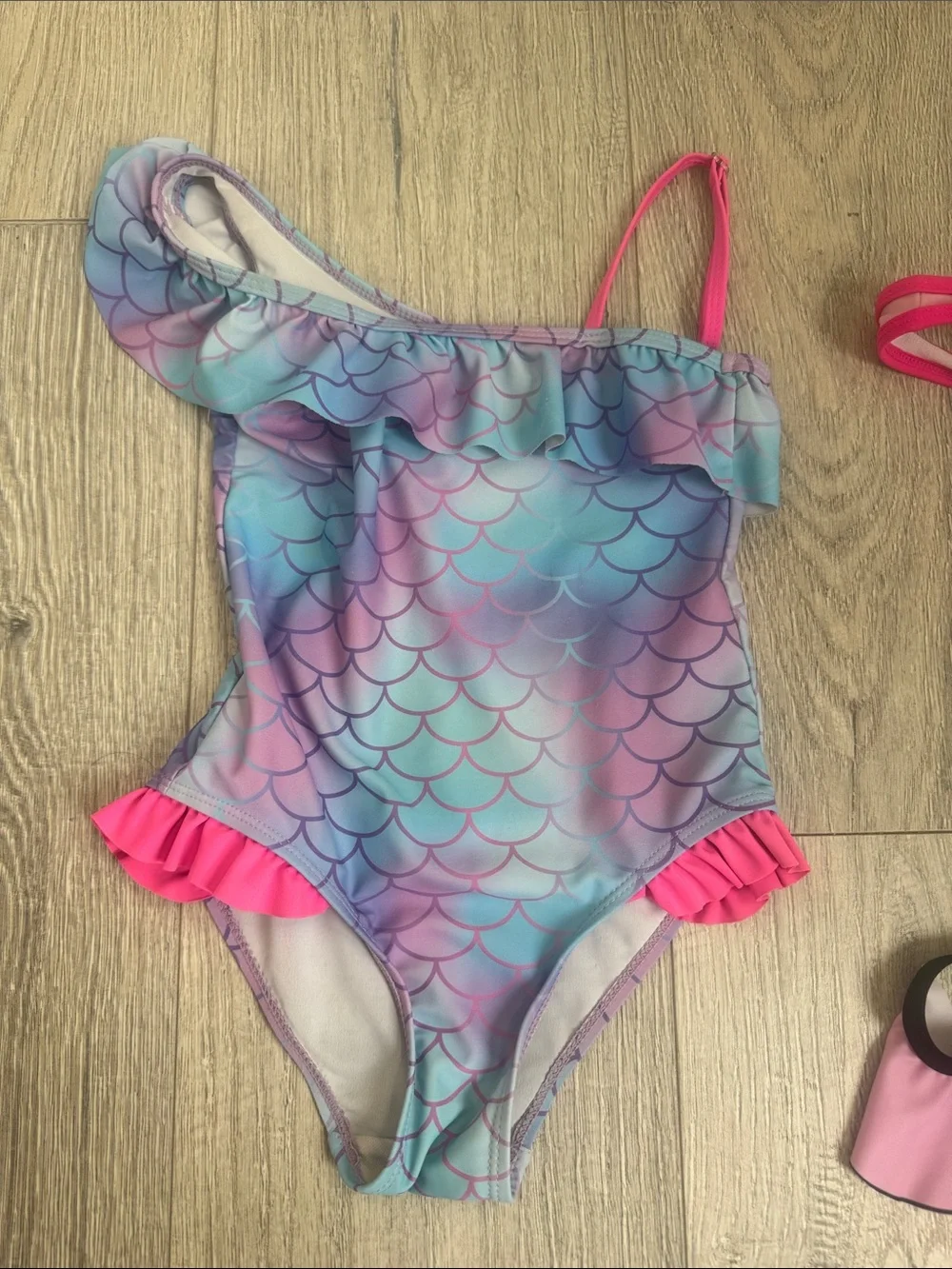 Kids Pink Cartoon Rainbow One-Piece Swimsuit Size 5-6